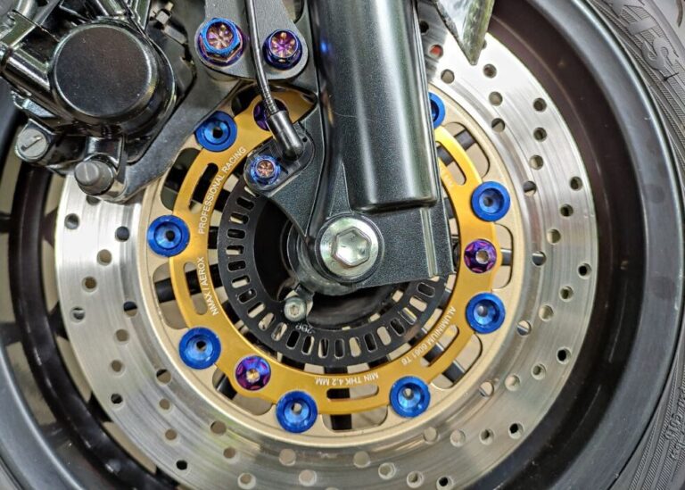 Close up of automotive braking on a motorcycle